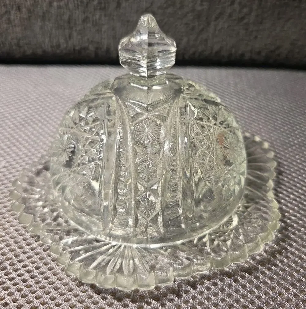 American Brilliant Period (ABP) cut glass covered butter dish/cheese dome